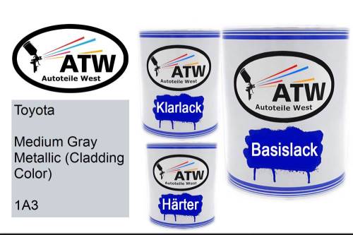 Toyota, Medium Gray Metallic (Cladding Color), 1A3: 1L Lackdose + 1L Klarlack + 500ml Härter - Set, von ATW Autoteile West.